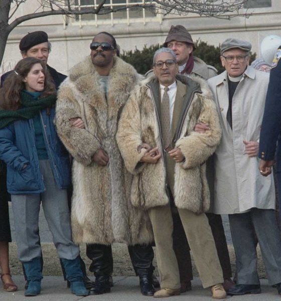 Stevie Wonder and protesters at South African embassy